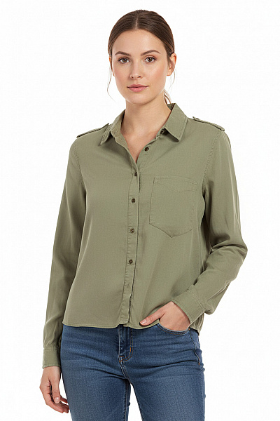 ZARA Zelená Dámská Košile S Dlouhým Rukávem A Nárameníky Ležérní Crop Velikost M