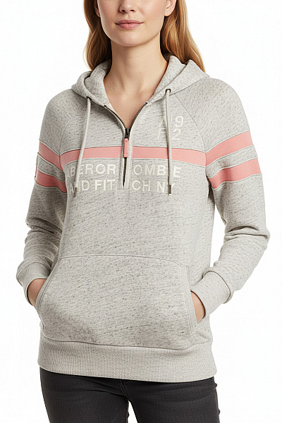 Abercrombie&Fitch Dámská Bavlněná šedá Melírovaná Pruhovaná Mikina S Kapucí A Výšivkou Vel. M