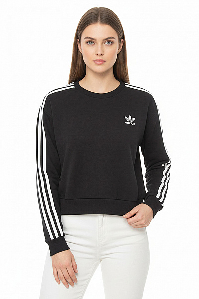 ADIDAS Dámská černá Crop Mikina S Dlouhým Rukávem A Pruhy Velikost 34/36