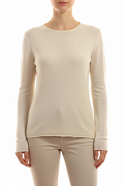 PREMIUM Dámský Lněný Svetr Béžový Pletený Lehký Basic Přes Hlavu Vel. M