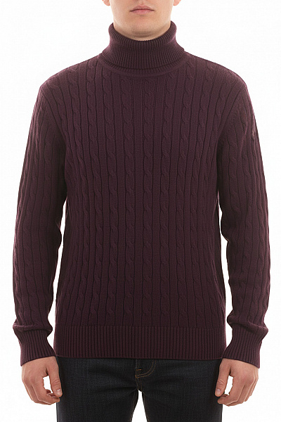 TOMMY HILFIGER Pánský Fialový Teplý Pletený Svetr S Copánkovým Vzorem A Rolákem Velikost Xl