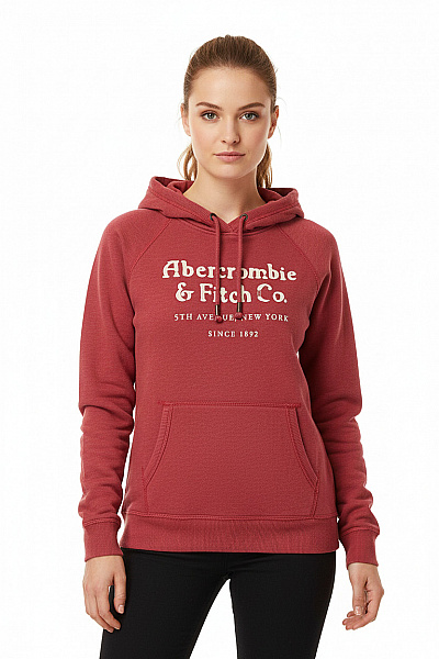 Abercrombie&Fitch Dámská Bavlněná červená Mikina S Kapucí A Klokaní Kapsou Streetwear Vel. L