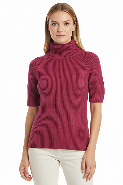 MORE & MORE Vlněný žebrovaný Rolák Krátký Rukáv Podzimní Elegantní Velikost 42