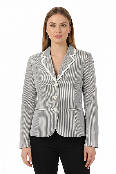 LINDEX Bavlněné Sako Dámské Vypasované Pruhované Elegantní Jarní Business Velikost 46