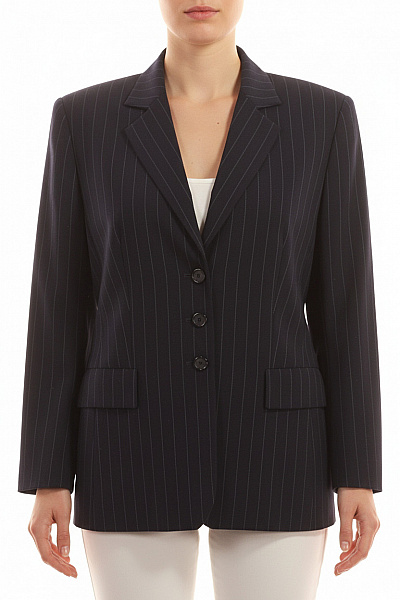 GERRY WEBER Dámské Modré Polyesterové Sako Pruhované Elegantní Vypasované Společenské Vel. 38