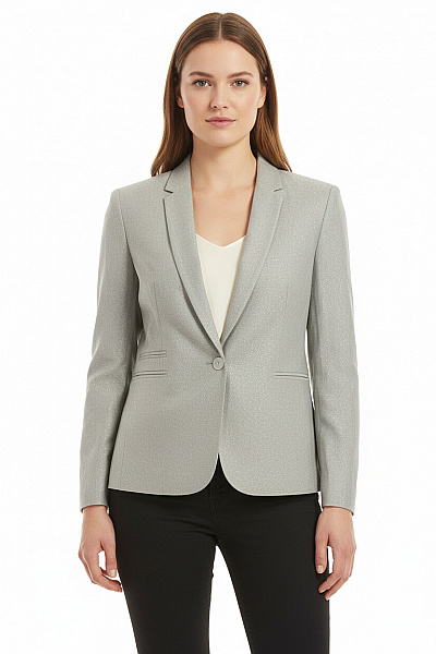 1 2 3 Dámský šedý Třpytivý Blejzr Elegantní Jednořadé S Jedním Knoflíkem Vel. 46