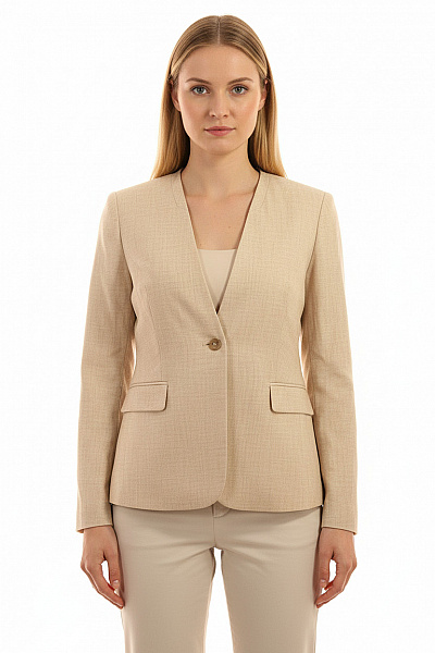 Reserved Béžový Společenský Blejzr S Jedním Knoflíkem Elegantní Polyesterové Velikost 40