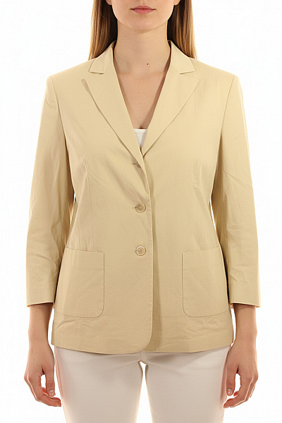 GERRY WEBER Dámský Viskózový Béžový Blejzr Ležérní Jarní S 3/4 Rukávem Jednořadé Velikost 46