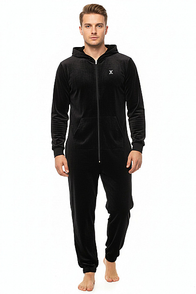 Onepiece Pánský Černý Sametový Overal S Kapucí A Zipem Velikost M