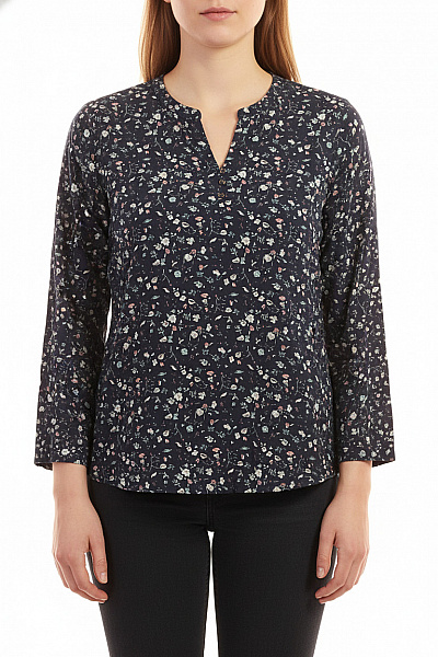 S.OLIVER Dámská Tmavě Modrá Vzorovaná Květinová Halenka S 3/4 Rukávem Volná Vel. 44