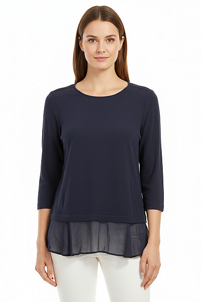 ZARA Dámská Tmavě Modrá Halenka 3/4 Rukáv Volná Tuniková S Tylovým Spodkem Velikost S