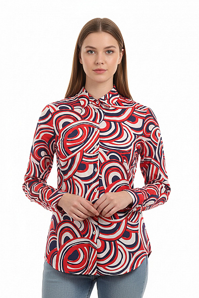 Van Laack Dámská Košile Dlouhý Rukáv červená Modrá Bílá Vzorovaná Retro Vel. 36