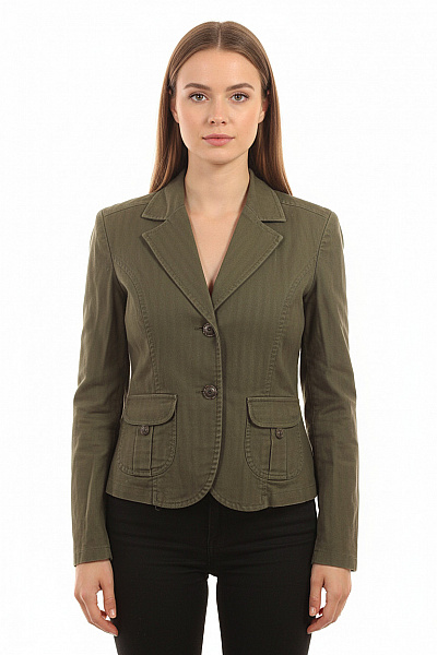 S.OLIVER Dámské Bavlněné Khaki Sako Vypasované Kapsy Na Knoflíky Podzimní Jarní Velikost 38