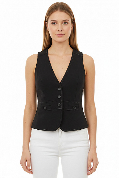 Next Dámská Polyesterová Krátká Vesta Elegantní černá S Knoflíky Vel. 40