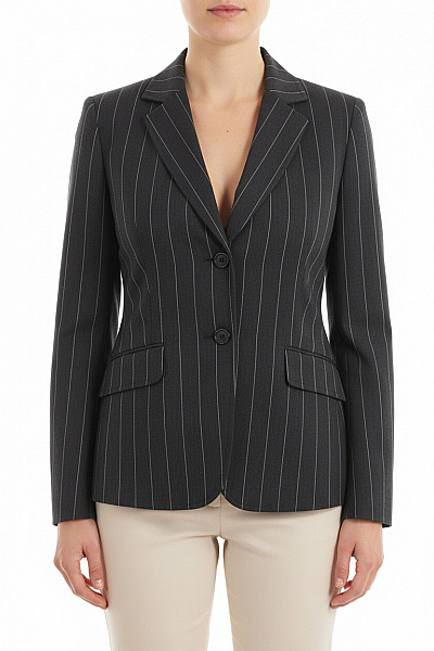 BENETTON Černé Bavlněné Sako Pruhované Vypasované Business Elegantní Vel. 46