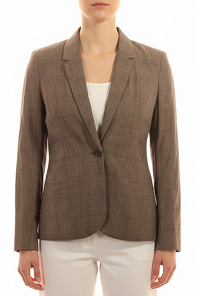 Next Hnědé Polyesterové Sako Dámské Kostkované Vypasované Business Podzimní Velikost 16