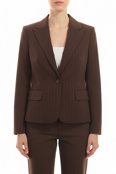GIL BRET Hnědý Dámský Blejzr Vypasované Pruhované Business Jednořadé S Jedním Knoflíkem Vel. 38