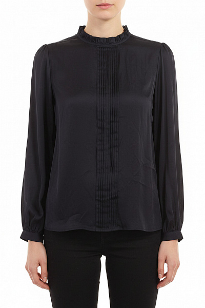 Dámská Elegantní Halenka S Dlouhým Rukávem A Stojáčkem Tmavě Modrá Velikost 38