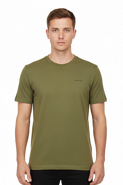 Calvin Klein Pánské Bavlněné Khaki Tričko Basic S Krátkým Rukávem A Nápisem Vel. M