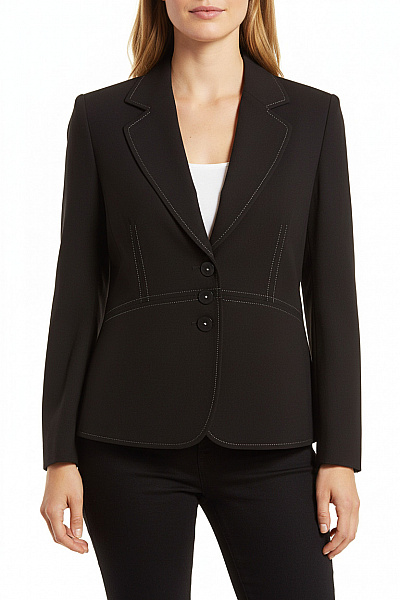 Marks & Spencer Černé Polyesterové Vypasované Sako Elegantní Společenské S Bílým Prošitím Velikost 14