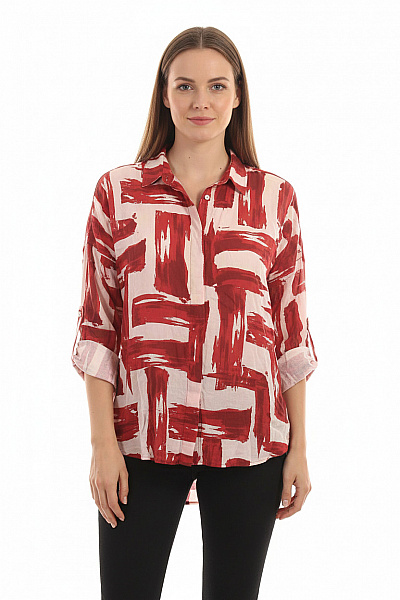 GERRY WEBER Dámská Bavlněná Košile S Dlouhým Rukávem A Potiskem červená Vel. 42