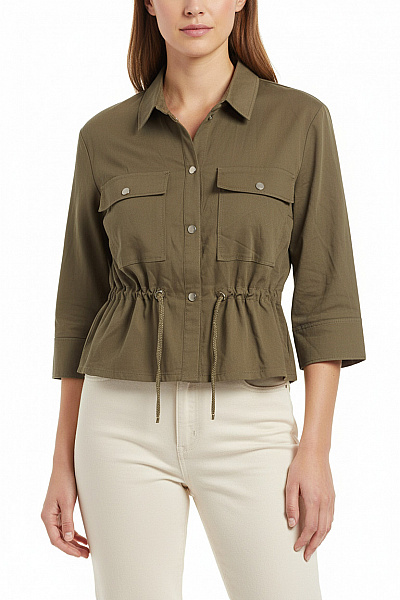 BETTY BARCLAY Khaki Bavlněná Vojenská Bunda Se Stahováním Crop Ležérní Velikost 44