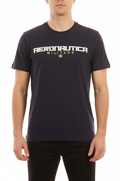 Aeronautica Militare Pánské Tmavě Modré Tričko S Krátkým Rukávem A Nápisem Velikost L