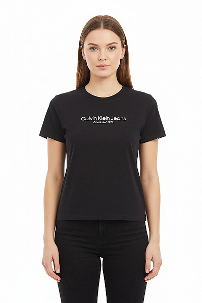 Calvin Klein Dámské Tričko S Krátkým Rukávem A Potiskem Basic černé Bavlna Velikost M