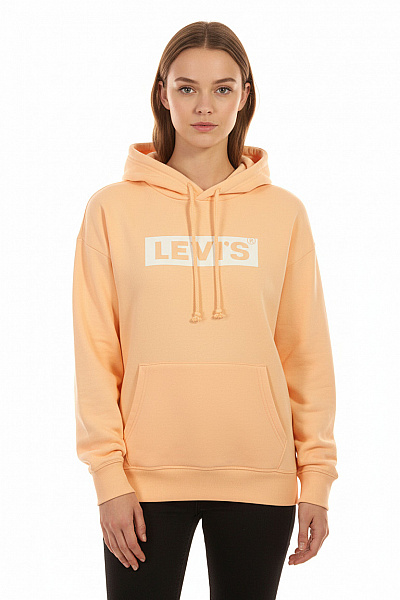 LEVIS Dámská Oranžová Mikina S Kapucí A Klokaní Kapsou Streetwear Velikost S