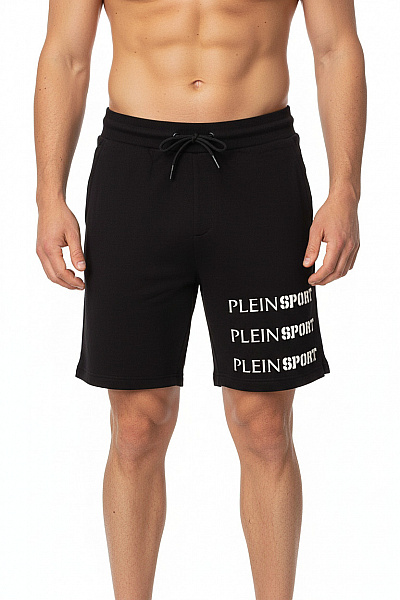 PLEIN SPORT Černé Sportovní Teplákové Kraťasy S Potiskem A Stahovací šňůrkou Velikost M