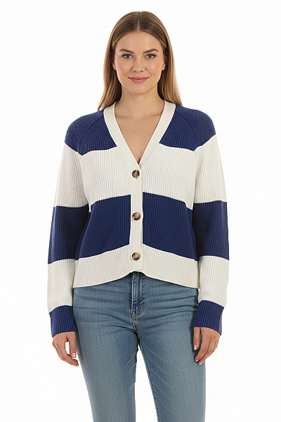 Marc O´Polo Dámský Pruhovaný Kardigan S Dlouhým Rukávem A Výstřihem Do V Velikost XL