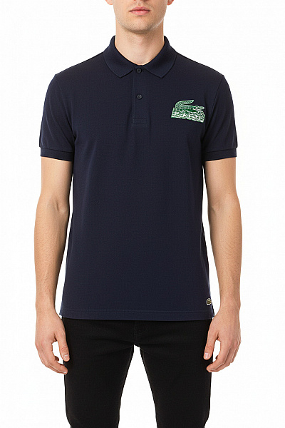 LACOSTE Pánské Bavlněné Modré Polo Tričko S Krátkým Rukávem A Výšivkou Vel. L