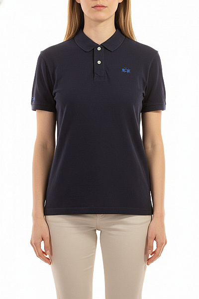 La Martina Dámské Tmavě Modré Polo Tričko S Krátkým Rukávem A Výšivkou Velikost XL