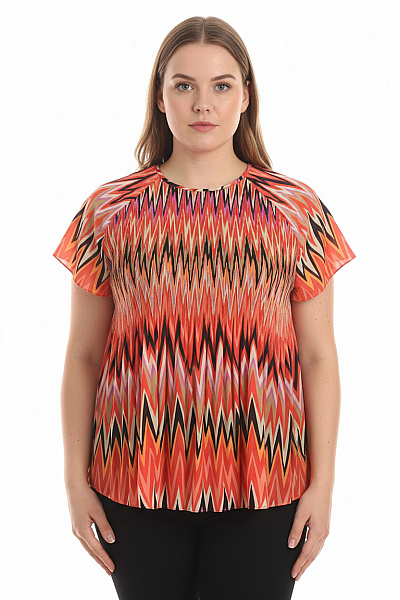 BETTY BARCLAY Dámská Halenka S Krátkým Rukávem Vzorovaná Oranžová Velikost 48