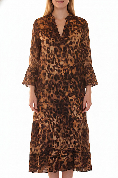 Miss Selfrdige Dámské Viskózové šaty Maxi Zvířecí Vzor Hnědé Volné Boho Vel. S