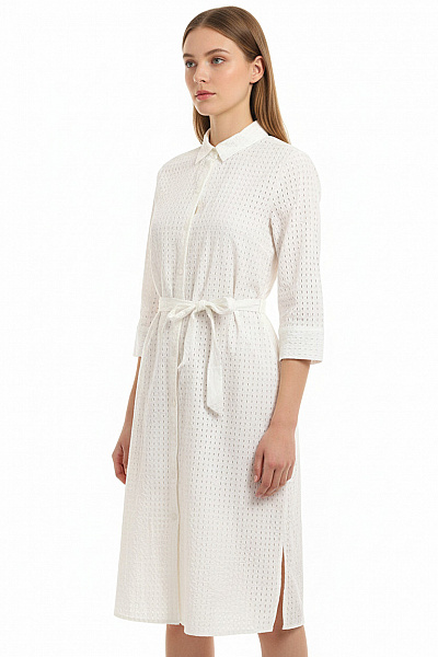 TOMMY HILFIGER Bílé Lněné Košilové šaty S Páskem Ažurové Letní Denní Ke Kolenům Vel. 38