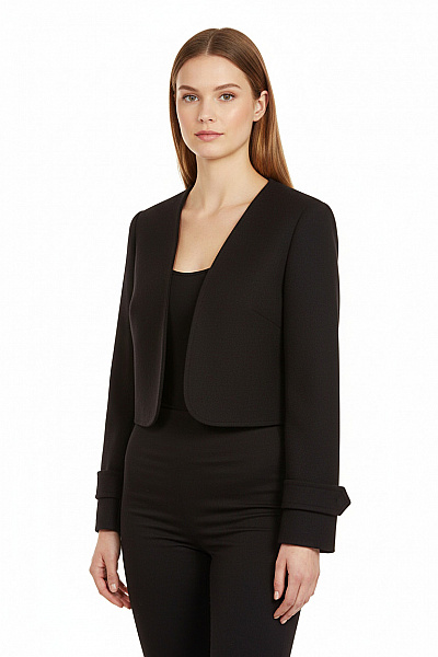 Dámské černé Bolerko Elegantní Jednobarevné S Dlouhým Rukávem Vel. L