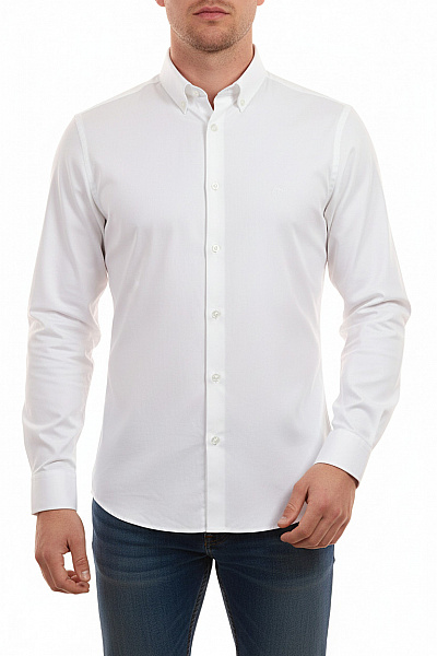 MICHAEL KORS Pánská Bílá Elegantní Business Košile S Dlouhým Rukávem A Výšivkou