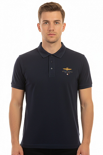 Aeronautica Militare Pánské Tmavě Modré Polo Tričko S Krátkým Rukávem A Výšivkou Velikost L