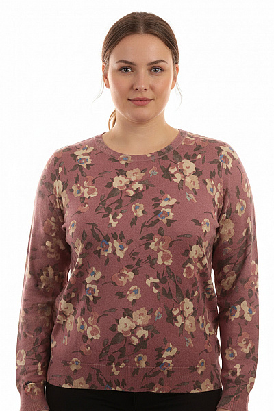 Laurel Dámský Růžový Vzorovaný Květinový Pulovr Dlouhý Rukáv Lehký Basic Vel. L