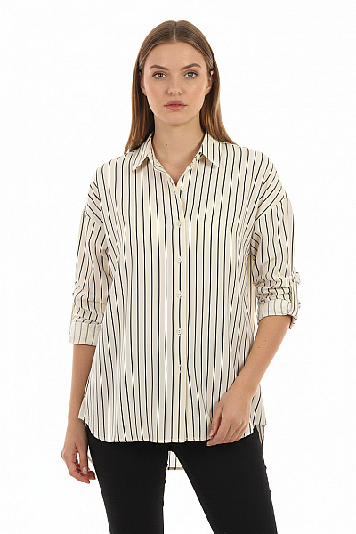 Seidensticker Dámská Bavlněná Košile Krémová Pruhovaná Volná Ležérní Velikost 38