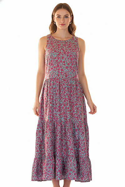 Esprit Dámské Maxi Letní šaty Volné Květované Růžové Tyrkysové Velikost 36