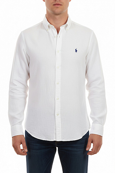 Ralph Lauren Pánská Bílá Košile S Dlouhým Rukávem Ležérní S Výšivkou Velikost L