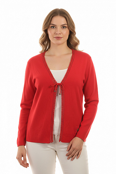 VERO MODA Dámský červený Viskózový Kardigan Lehký Jarní Elegantní S Krajkou Velikost XL