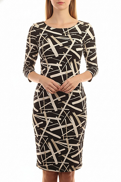 Joseph Ribkoff Černobílé Pouzdrové šaty S Abstraktním Vzorem Elegantní úpletové Pod Kolena Vel. 42