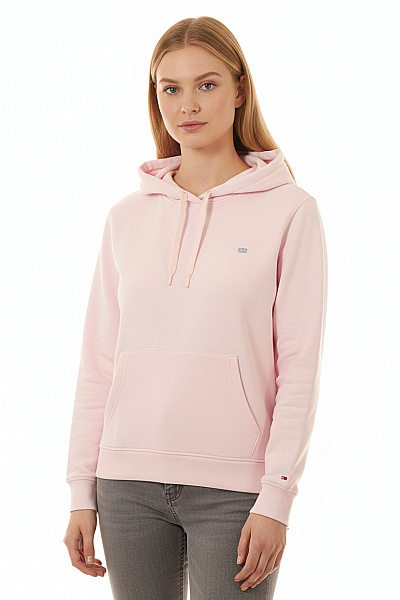 TOMMY HILFIGER Dámská Růžová Mikina S Kapucí Přes Hlavu Crop Streetwear Velikost L