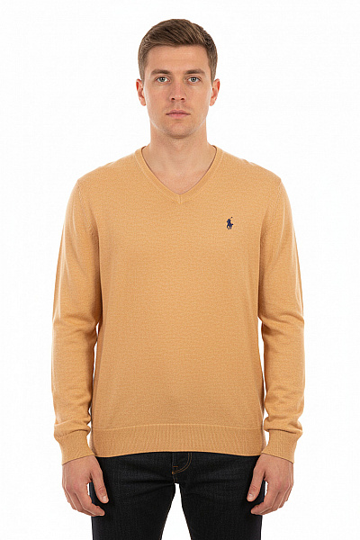 Ralph Lauren Pánský Oranžový Pulovr S Výstřihem Do V Lehký Basic Velikost L