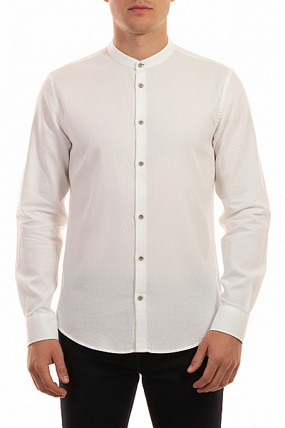 NO EXCESS Pánská Bílá Košile Dlouhý Rukáv Se Stojáčkem Ležérní Vel. L