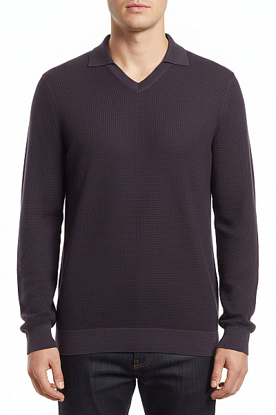 Lorenzoni Pánský Tmavý Pulovr S Límečkem A Výstřihem Do V Vel. L