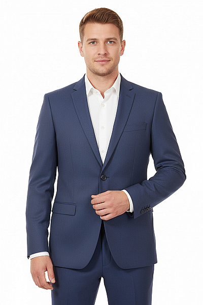 Roberto Cavalli Modré Polyesterové Společenské Sako Dvouřadé Vypasované Struktura Moderní Velikost 50